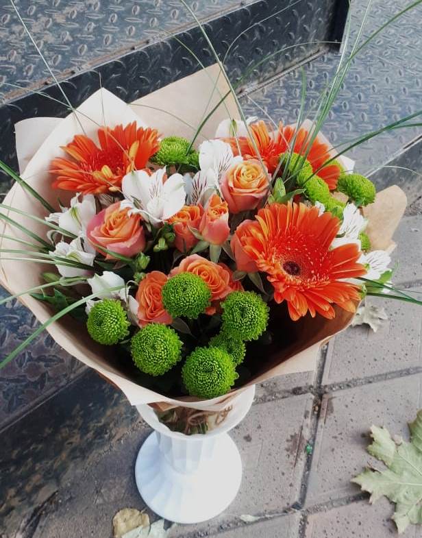 Букет цветов из: Герберы, Хризантемы, Альстромерии и Розы в Переволоцкий