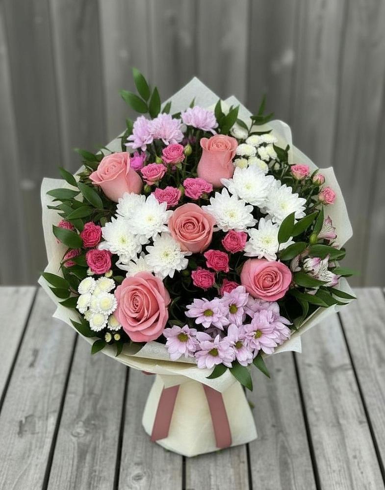 Букет цветов из: Альстромерии, Гвоздики, Розы и Хризантемы в Переволоцкий