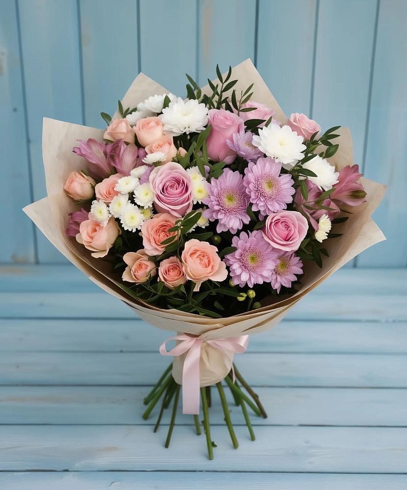 Букет цветов из: Хризантемы, Розы и Альстромерии в Переволоцкий
