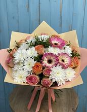 Букет цветов из:  Розы, Герберы и Хризантемы в Переволоцкий