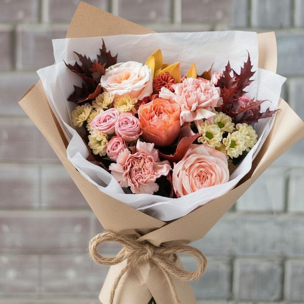 Букет цветов из: Гвоздики, Хризантемы и Розы в Переволоцкий