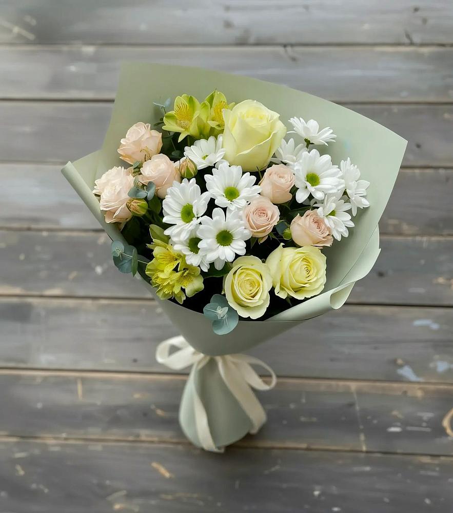 Букет цветов из: Альстромерии, Розы и Хризантемы в Переволоцкий
