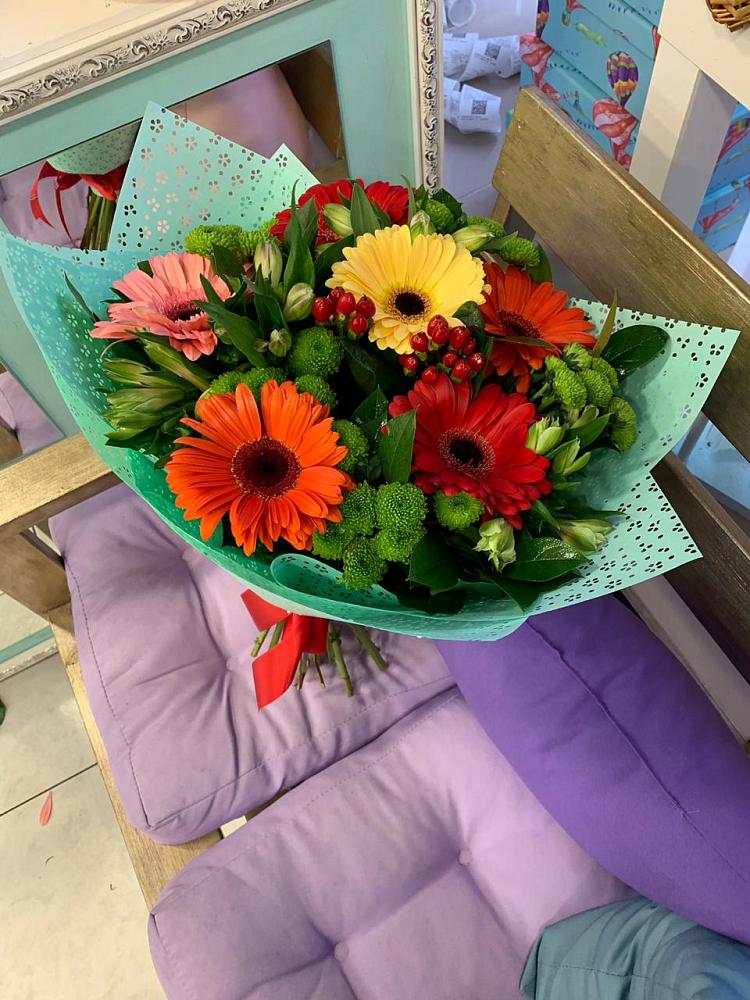 Букет цветов из: Герберы, Хризантемы и Альстромерии в Переволоцкий