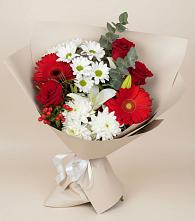 Букет цветов из:  Розы, Хризантемы, Герберы и Лилии в Переволоцкий