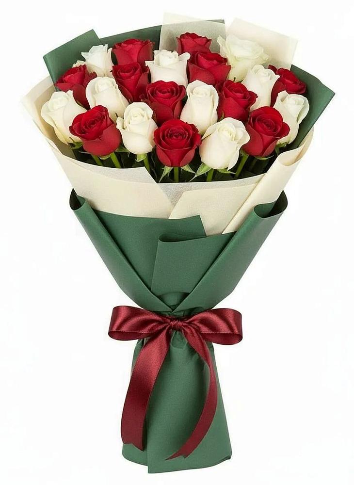 Букет Микс из красных и белых роз в Переволоцкий