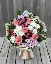 Букет цветов из:  Альстромерии, Гвоздики, Розы и Хризантемы в Переволоцкий