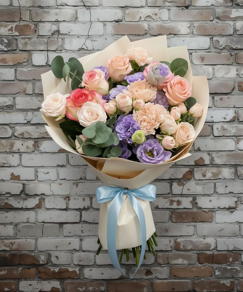 Букет цветов из: Розы, Лизиантусы и Гвоздики в Переволоцкий