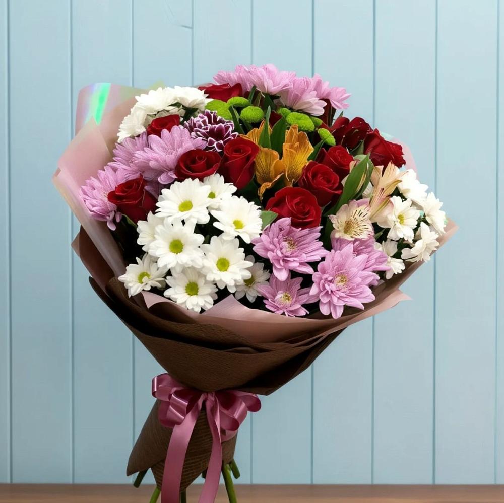 Букет цветов из: Розы, Хризантемы и Альстромерии в Переволоцкий