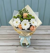 Букет цветов из:  Герберы, Розы и Хризантемы в Переволоцкий