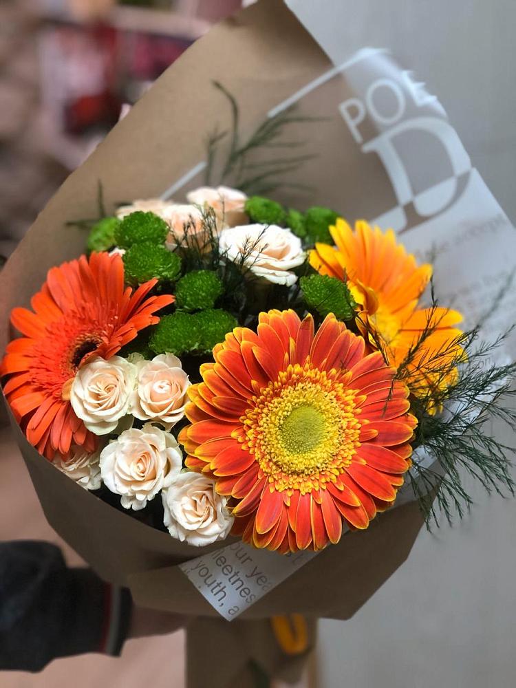 Букет цветов из: Герберы, Хризантемы и Розы в Переволоцкий